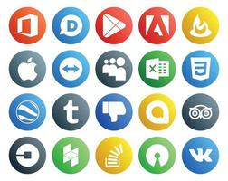 pack de 20 icônes de médias sociaux, y compris uber tripadvisor myspace google allo tumblr vecteur