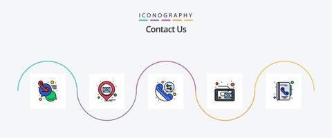 contactez-nous pack d'icônes plat rempli de 5 lignes, y compris le livre. tablette. appel. message. e-mail vecteur