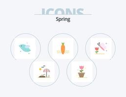 pack d'icônes plates de printemps 5 conception d'icônes. fleur. printemps. animal. légume. carotte vecteur