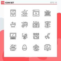 ensemble moderne de 16 contours pictogramme de bol film médical jour de l'indépendance vacances éléments de conception vectoriels modifiables vecteur