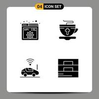 pack de lignes vectorielles modifiables de 4 glyphes solides simples de programmation de voiture api signal de pâques éléments de conception vectoriels modifiables vecteur