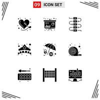 pack de glyphes solides de 9 symboles universels de hacker cyber crime musique bijou mode éléments de conception vectoriels modifiables vecteur