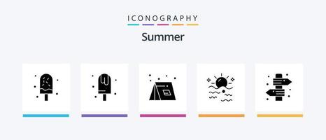 pack d'icônes de glyphe d'été 5, y compris l'enseigne. planche. tente. lever du soleil. l'été. conception d'icônes créatives vecteur