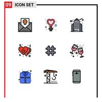 9 interface utilisateur pack de couleurs plates remplies de signes et symboles modernes d'éteindre les éléments de conception vectoriels modifiables de bureau d'amour de mariage vecteur