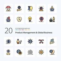20 pack d'icônes de couleur remplies de gestion de produits et de lignes commerciales mondiales comme la cérémonie d'ouverture des connexions d'architecture moderne vecteur