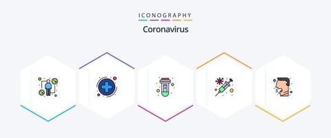 coronavirus 25 pack d'icônes remplies, y compris la toux. vaccin. pancarte. protection. virus vecteur