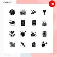 interface mobile glyphe solide ensemble de 16 pictogrammes d'éléments de conception vectoriels modifiables de sexe de marketing de transport de haut-parleur vecteur