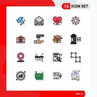 pack de 16 lignes créatives remplies de couleurs plates d'images cam amour caméra santé éléments de conception vectoriels créatifs modifiables vecteur