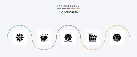 pack d'icônes eid mubarak glyph 5 comprenant eid. boîte. vœux. cadeau. aïd vecteur