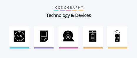 appareils glyphe 5 pack d'icônes comprenant. la télé. la batterie. télécommande. portable. conception d'icônes créatives vecteur
