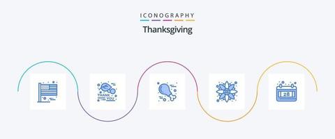 pack d'icônes bleu thanksgiving 5 incluant la date. action de grâces. nourriture. tournesol. l'automne vecteur