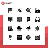 16 concept de glyphe solide pour les sites Web mobiles et applications industrie usine cheminée atome magasin d'usine éléments de conception vectoriels modifiables vecteur