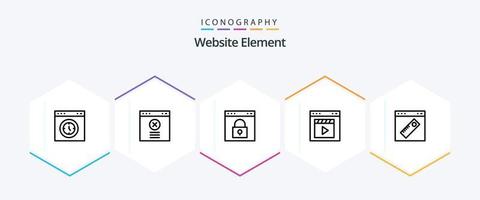 pack d'icônes de 25 lignes d'élément de site Web, y compris le film. film. le navigateur. cinéma. le mot de passe vecteur