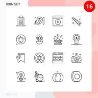 groupe de 16 contours des signes et des symboles pour les outils de lecture de médias de coupeur de carrière éléments de conception vectoriels modifiables à la main vecteur