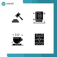 interface mobile glyphe solide ensemble de 4 pictogrammes de boisson aux enchères coran thé musulman éléments de conception vectoriels modifiables vecteur