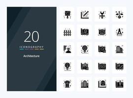 20 icône de glyphe solide d'architecture pour la présentation vecteur