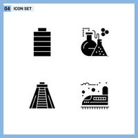 interface mobile glyphe solide ensemble de 4 pictogrammes d'éléments de conception vectorielle modifiables de chemin de fer de tube de fiole de monument de batterie vecteur