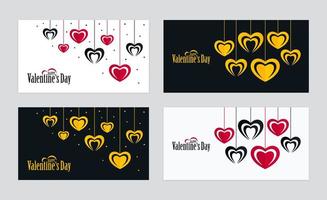 Cartes de Saint Valentin horizontales ornées avec jeu de formes de coeur suspendu vecteur