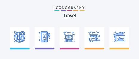 pack d'icônes de voyage bleu 5, y compris l'appareil photo. caravane. la navigation. camping. Cas. conception d'icônes créatives vecteur
