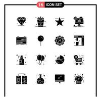 pack de 16 glyphes solides créatifs du calendrier des événements hollywood paramètre seo éléments de conception vectoriels modifiables vecteur