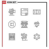 symboles d'icônes universelles groupe de 9 contours modernes de diamound shop sport market store éléments de conception vectoriels modifiables précédents vecteur