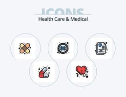 pack d'icônes remplies de soins de santé et de ligne médicale 5 conception d'icônes. médical. santé. produits de beauté. se soucier. urgence vecteur