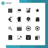 interface mobile glyphe solide ensemble de 16 pictogrammes de médias euro atteindre des éléments de conception vectoriels modifiables vecteur