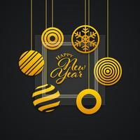bannière de nouvel an avec boules abstraites et panneau de verre vecteur
