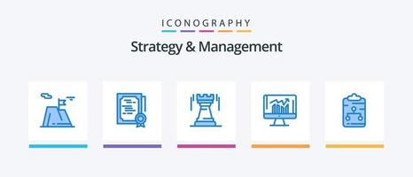 pack d'icônes bleues de stratégie et de gestion 5, y compris le rapport. Entreprise. timbre. fort. stratégie. conception d'icônes créatives vecteur