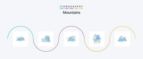 pack d'icônes de 5 montagnes bleues, y compris l'arbre. l'eau. paysage. Montagne. colline vecteur