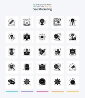marketing seo créatif pack d'icônes noires unies de 25 glyphes tels que l'optimisation. référencement. configuration. paramètre. carte vecteur