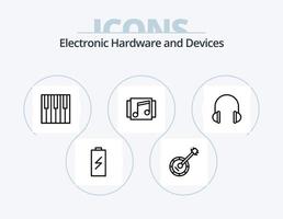 pack d'icônes de ligne d'appareils 5 conception d'icônes. musique. écouteurs. instrument. l'audio. téléphone fixe vecteur