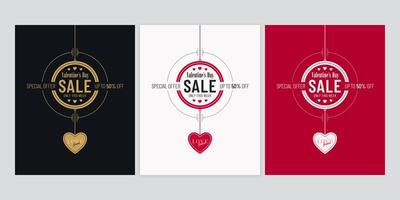 affiche de vente saint valentin sertie de pendentifs coeur vecteur