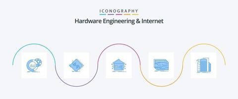ingénierie matérielle et pack d'icônes Internet bleu 5, y compris personnalisé. carte. réseau. réseau. maison vecteur