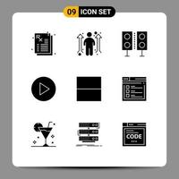 9 ensemble de glyphes solides universels pour les applications web et mobiles mise en page grille électronique multimédia éléments de conception vectoriels modifiables vecteur