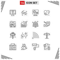 pack d'icônes vectorielles stock de 16 signes et symboles de ligne pour les soins cardiaques générateur de soins de santé éléments de conception vectoriels modifiables vecteur