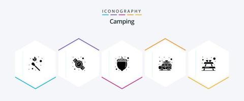pack d'icônes de camping 25 glyphes comprenant. pique-nique. Noisette. banc. voyage vecteur