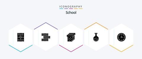 pack d'icônes de 25 glyphes scolaires comprenant un chronomètre. alarme. nourriture. éducation. la science vecteur