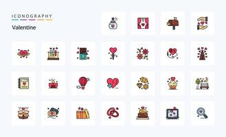 pack d'icônes de style rempli de 25 lignes de la saint-valentin vecteur