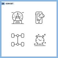 ensemble de 4 symboles d'icônes d'interface utilisateur modernes signes pour les véhicules de vacances horloge mobile de vacances éléments de conception vectoriels modifiables vecteur