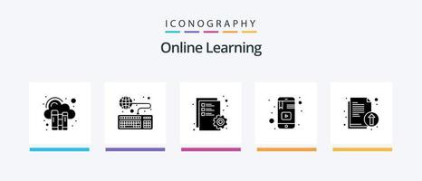 pack d'icônes de glyphe d'apprentissage en ligne 5, y compris l'étude. portable. étudier. apprentissage. dossier. conception d'icônes créatives vecteur