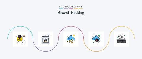 pack d'icônes plat rempli de 5 lignes de piratage, y compris le stockage. stockage en ligne. site Internet. nuage. dollar vecteur