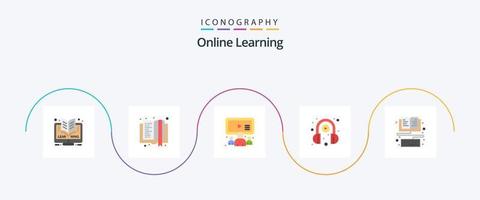 pack d'icônes plat 5 d'apprentissage en ligne comprenant un ebook. jouer. groupe. apprentissage. apprentissage en ligne vecteur