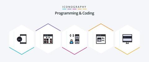 programmation et codage 25 pack d'icônes fillline, y compris le développement. le navigateur. développement. développement. codage vecteur