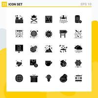 interface mobile ensemble de glyphes solides de 25 pictogrammes d'éléments de conception vectorielle modifiables de gestion de base de données d'épées de serveur de stockage vecteur