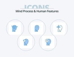 processus mental et caractéristiques humaines pack d'icônes bleues 5 conception d'icônes. paramètre. contrôler. pensée. cerveau. pensée vecteur