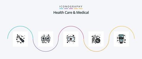 pack d'icônes plat 5 rempli de soins de santé et de ligne médicale, y compris le visage. urologie. câble. uretères. maladie pulmonaire vecteur