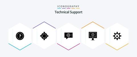 support technique pack d'icônes de 25 glyphes, y compris le réglage. entretien du site internet. discuter. soutien technique. service d'assistance en ligne vecteur