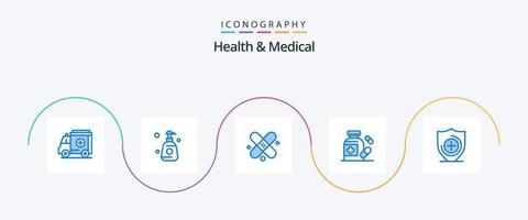 pack d'icônes bleu santé et médical 5 comprenant. protéger. médical. soins de santé. Médicament vecteur