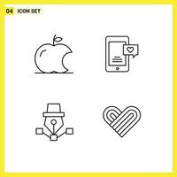 4 icônes créatives signes et symboles modernes de l'art de la pomme chat d'amour mobile dessiner des éléments de conception vectoriels modifiables vecteur